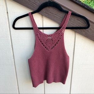LA HEARTS Pink Crochet Cropped Tank Top